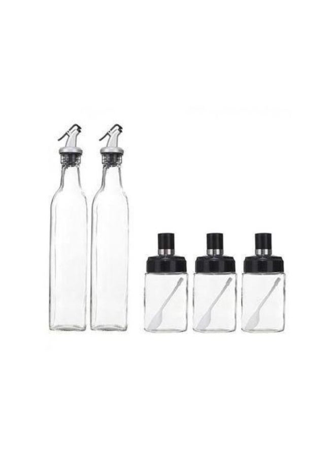 مجموعة  مكونة من زجاجتين وموزع سعة 500 مل و3 برطمانات به ملاعق - شفافة - Image 2